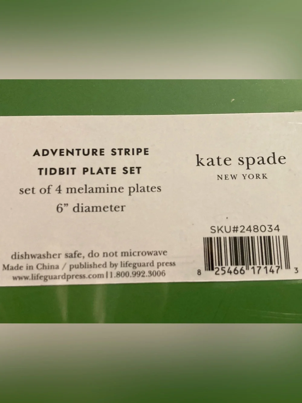 NIB Set of 4 Kate Spade TidBit Plates Melamine Green Pink Red Blue